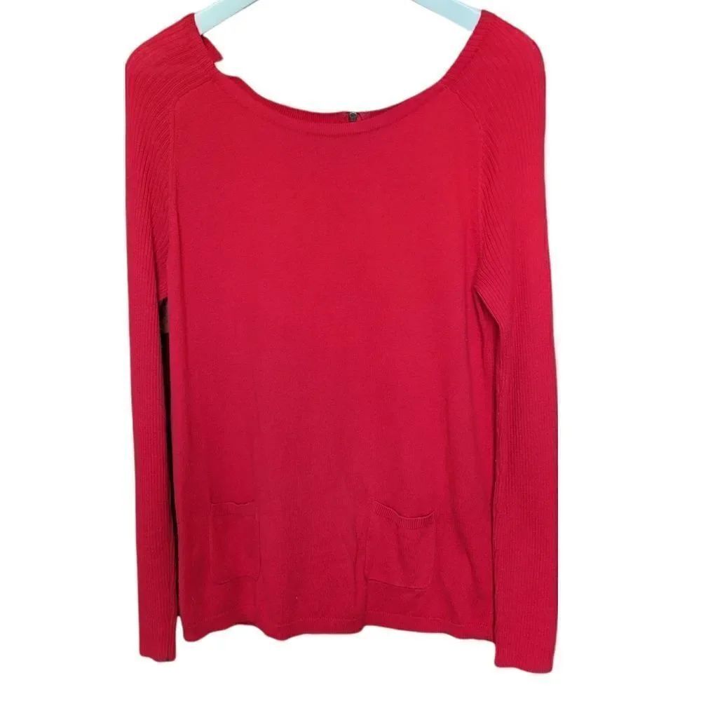 Loft red ribbed sweater zipper back